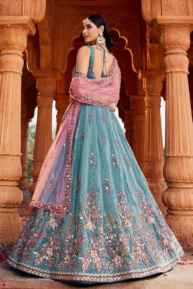 Charismatic Blue Designer Indo-Western Lehenga Choli for Engagement, Sangeet, Reception, and Party