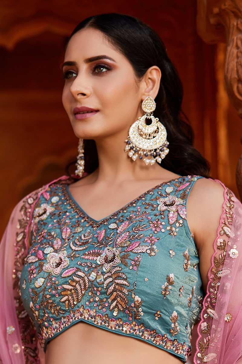 Charismatic Blue Designer Indo-Western Lehenga Choli for Engagement, Sangeet, Reception, and Party