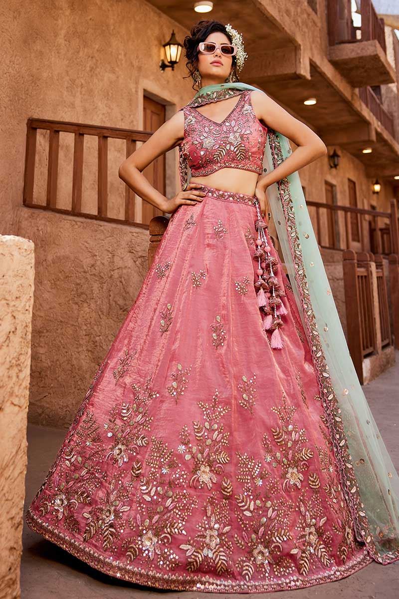 Lovely Pink Designer Indo-Western Lehenga Choli for Engagement, Sangeet, and Reception