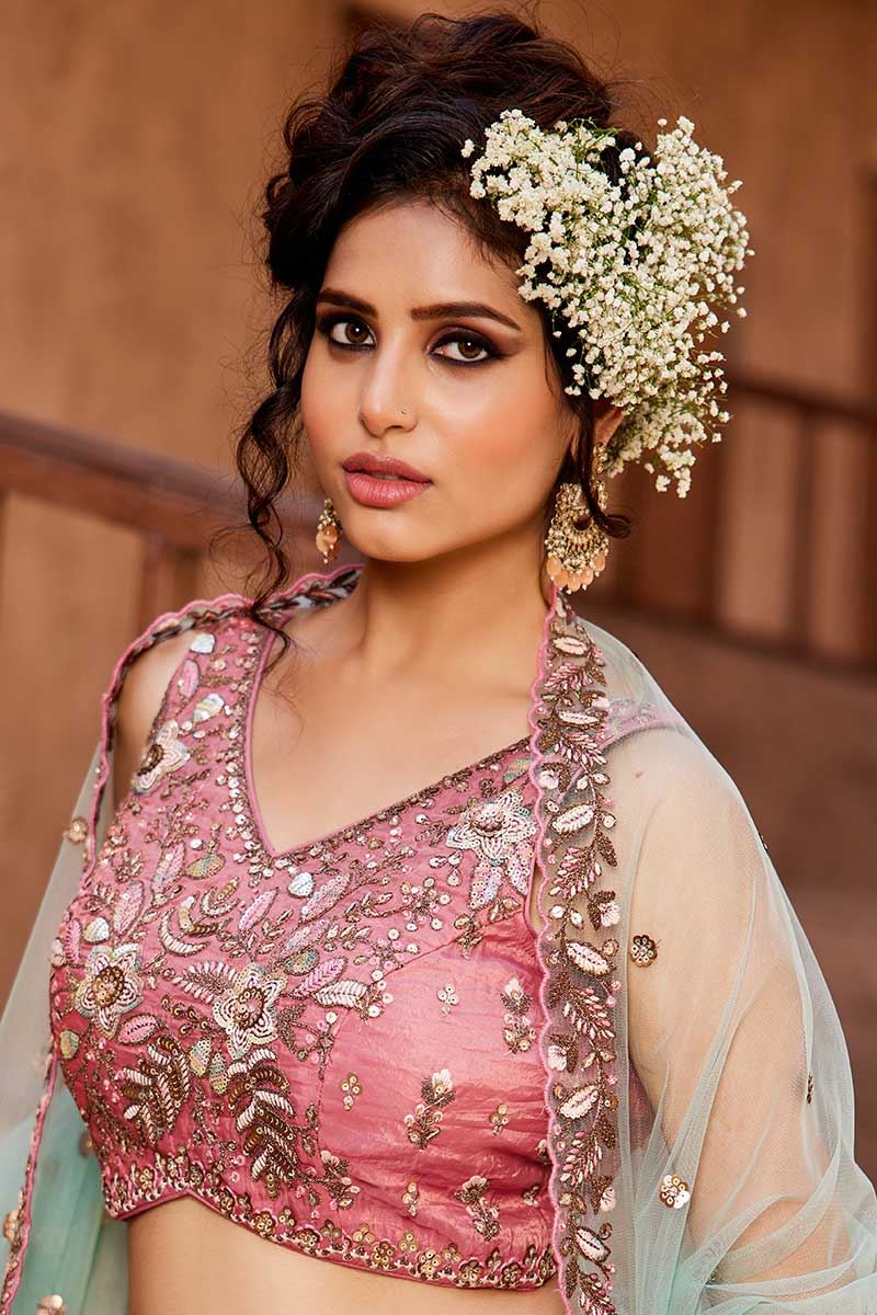 Lovely Pink Designer Indo-Western Lehenga Choli for Engagement, Sangeet, and Reception