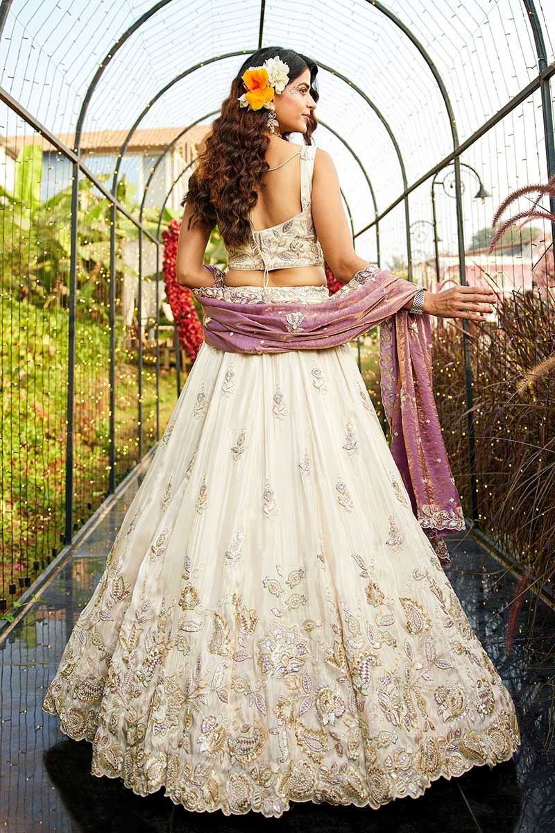 Magnificent Cream Designer Indo-Western Lehenga Choli for Engagement, Sangeet, Party, and Reception
