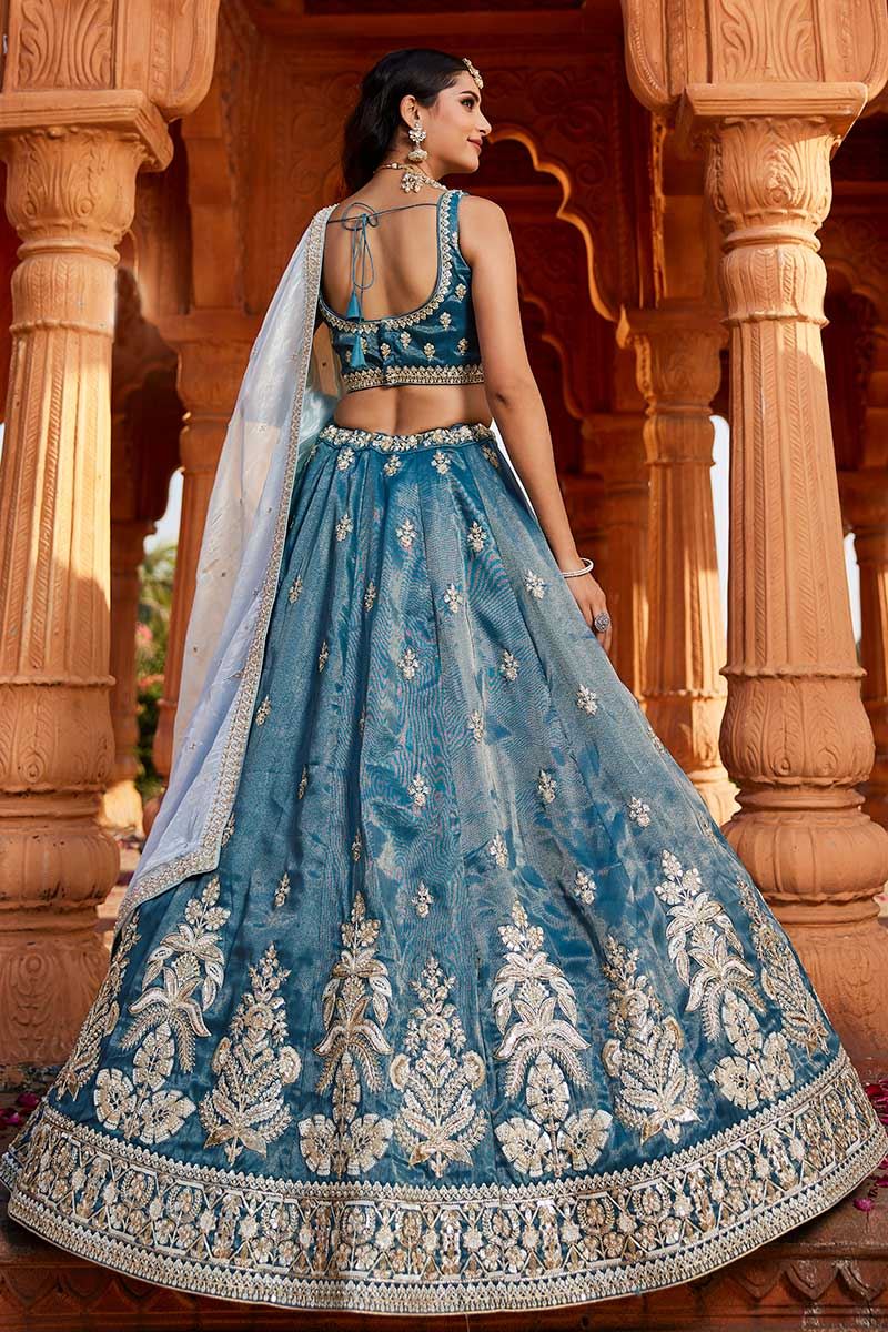 Fascinating Blue Designer Indo-Western Lehenga Choli for Engagement, Sangeet, Reception, and Party