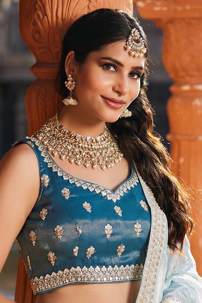 Fascinating Blue Designer Indo-Western Lehenga Choli for Engagement, Sangeet, Reception, and Party