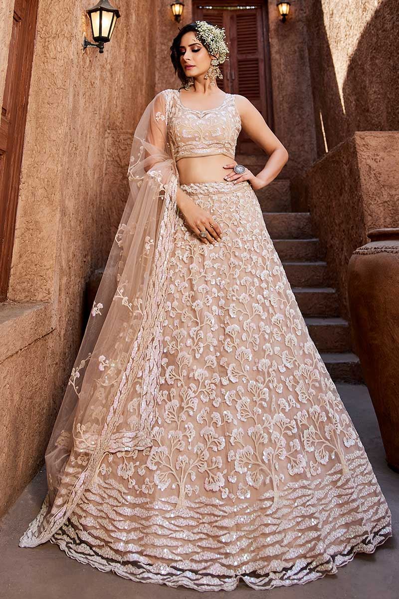 Aesthetic Nude Designer Indo-Western Lehenga Choli for Engagement, Sangeet, and Reception