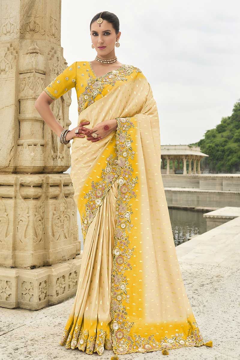 Royal Viscose Tissue Silk Designer Saree for Haldi, Party, Sangeet, and Engagement