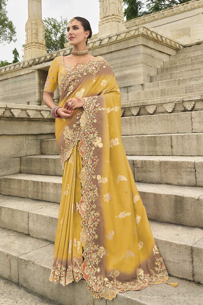 Aesthetic Viscose Tissue Silk Designer Saree for Haldi, Party, and Sangeet