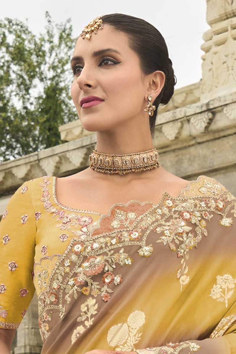 Aesthetic Viscose Tissue Silk Designer Saree for Haldi, Party, and Sangeet