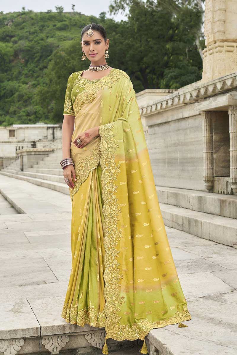 Charming Viscose Tissue Silk Designer Saree for Haldi, Party and Sangeet