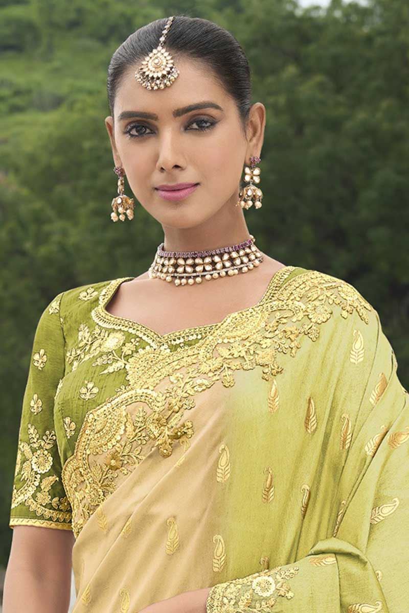 Charming Viscose Tissue Silk Designer Saree for Haldi, Party and Sangeet