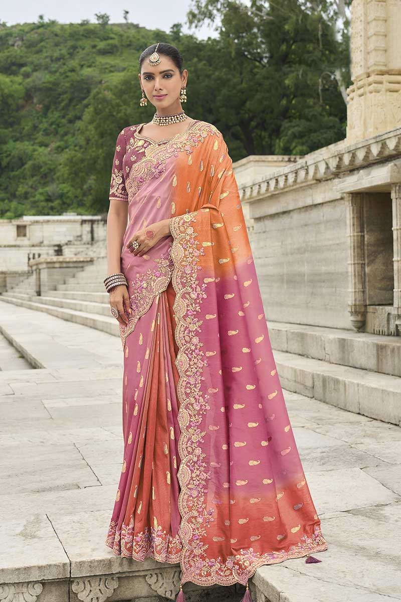 Exuberant Viscose Tissue Silk Designer Saree for Party, Sangeet, and Engagement