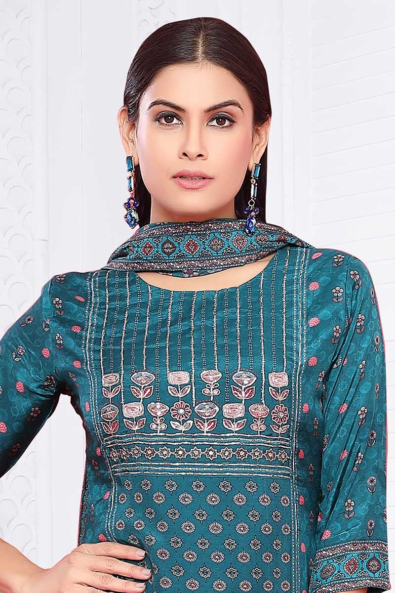 Fascinating Blue Designer Straight Cut Suit for Sangeet, Party, and Festivals