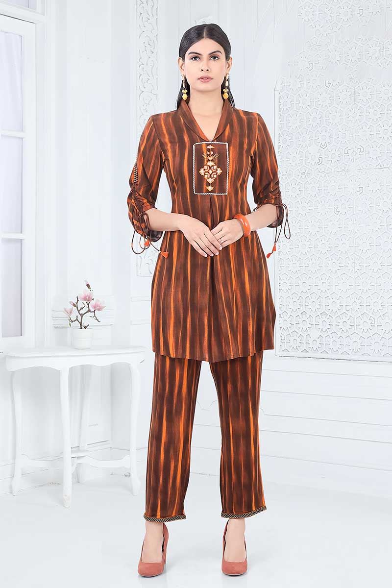 Creative Brown Designer Co-Ord Set for Party