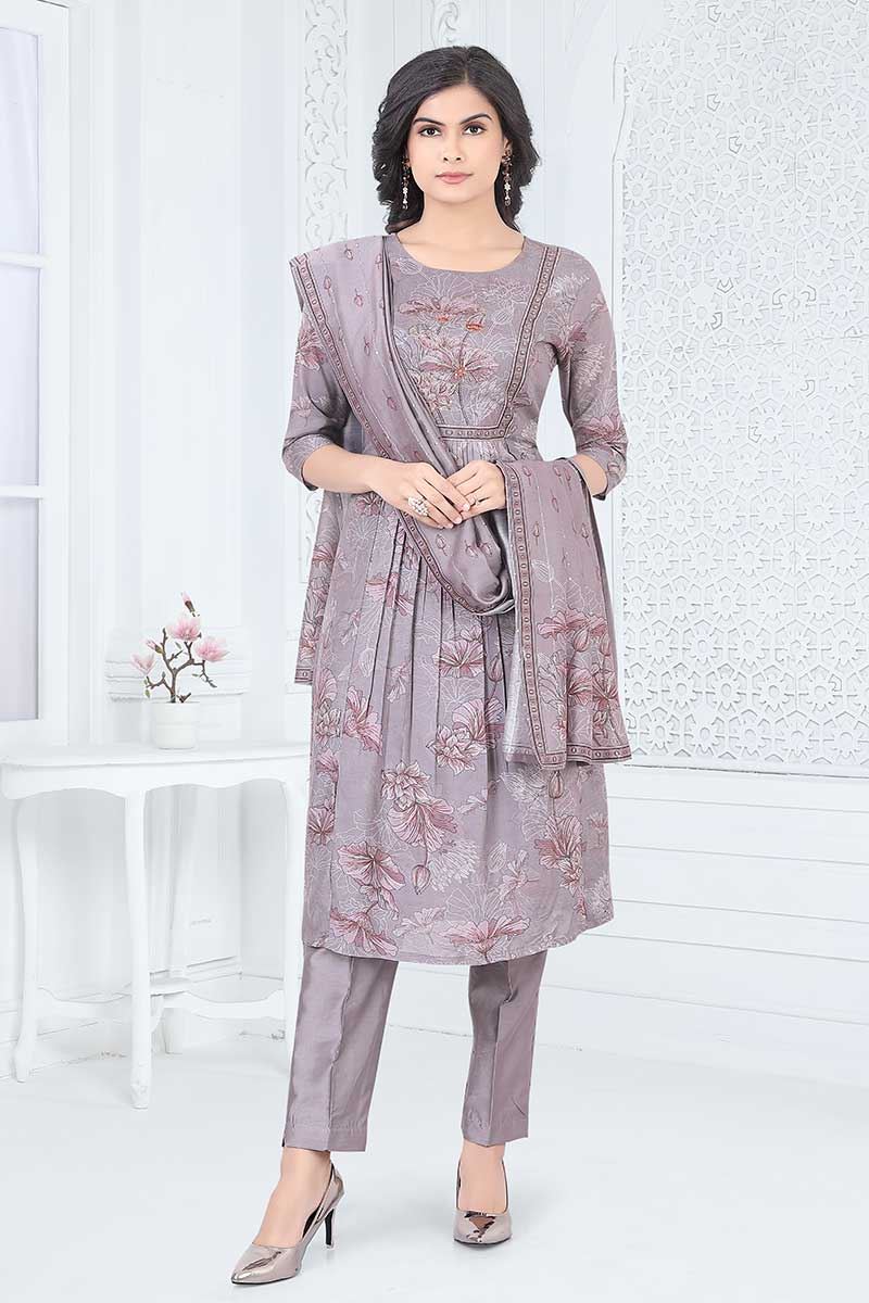 Flamboyant Mauve Designer Straight Cut Suit for Party, Sangeet, and Festivals
