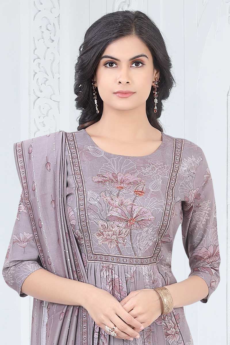 Flamboyant Mauve Designer Straight Cut Suit for Party, Sangeet, and Festivals