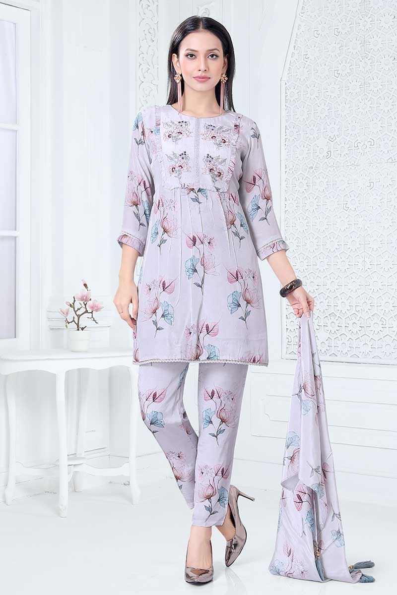 Classy Off-White Designer Straight Cut Suit for Party, Sangeet, and Festivals