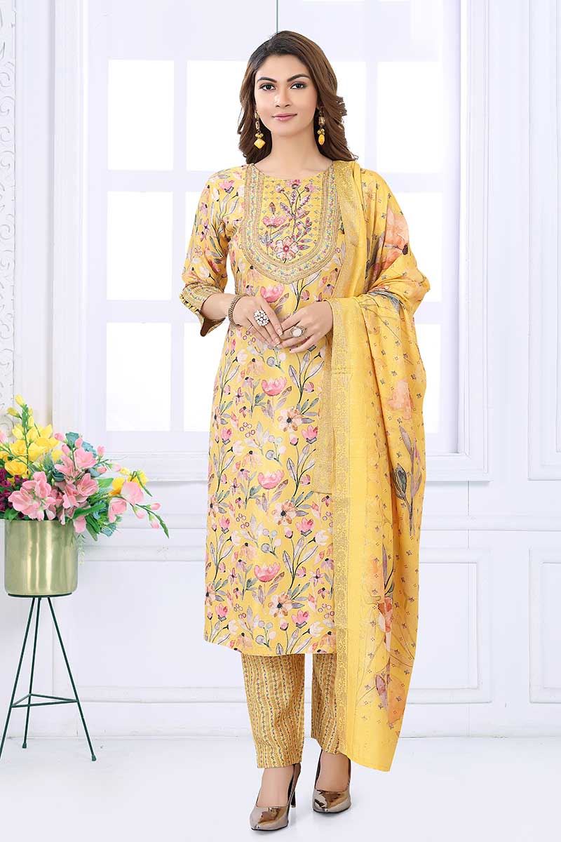 Surreal Yellow Designer Straight Cut Suit for Haldi, Party, Sangeet, and Festivals