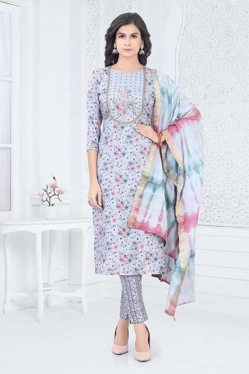 Aesthetic Blue Designer Straight Cut Suit for Party, Sangeet, and Festivals