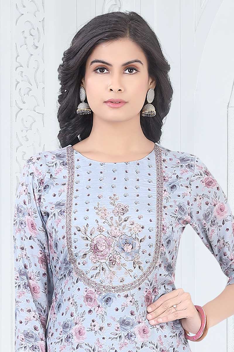 Aesthetic Blue Designer Straight Cut Suit for Party, Sangeet, and Festivals