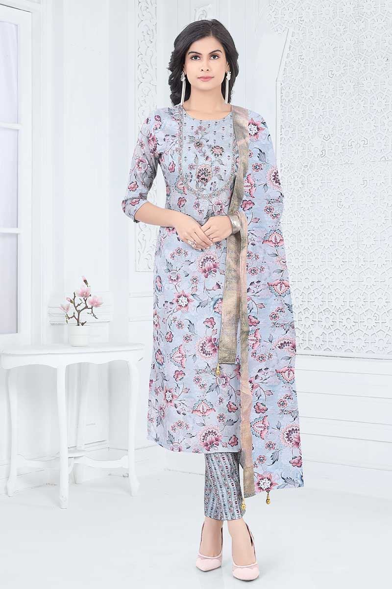 Enticing Blue Designer Straight Cut Suit for Party, Sangeet, and Festivals