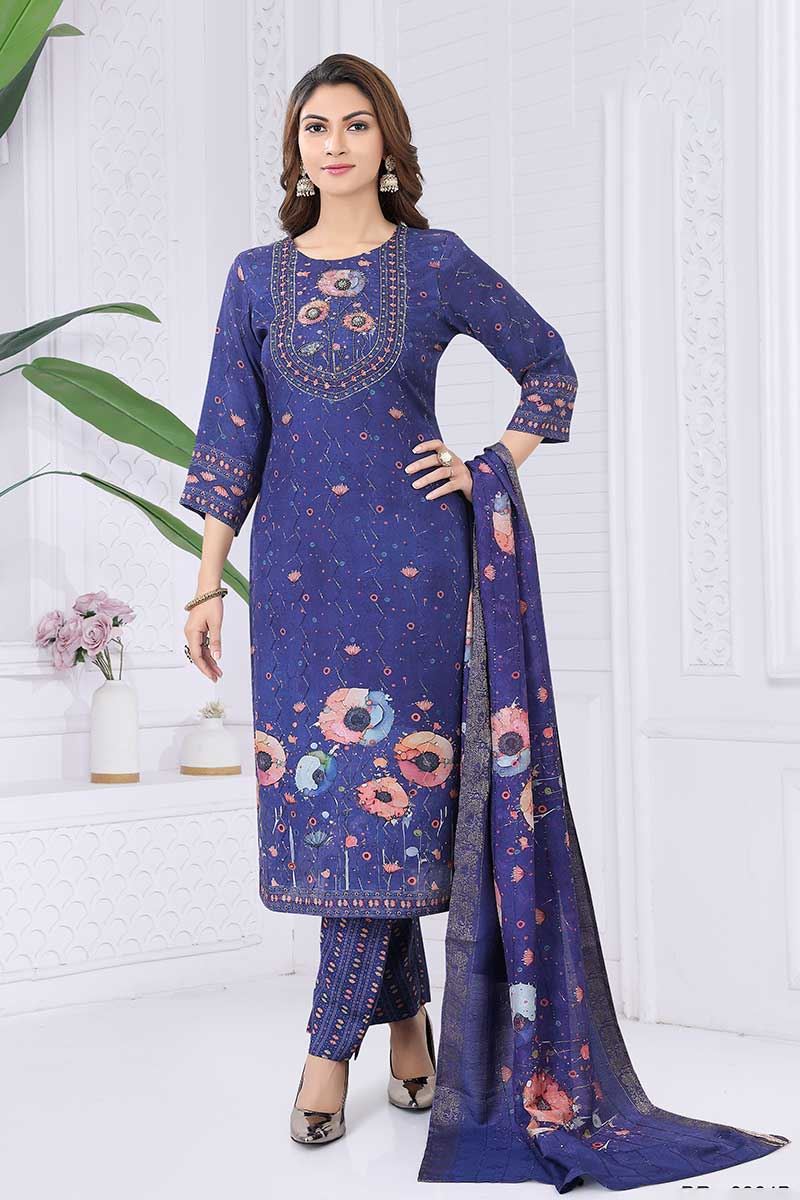 Delightful Navy Blue Designer Straight Cut Suit for Party, Sangeet, and Festivals