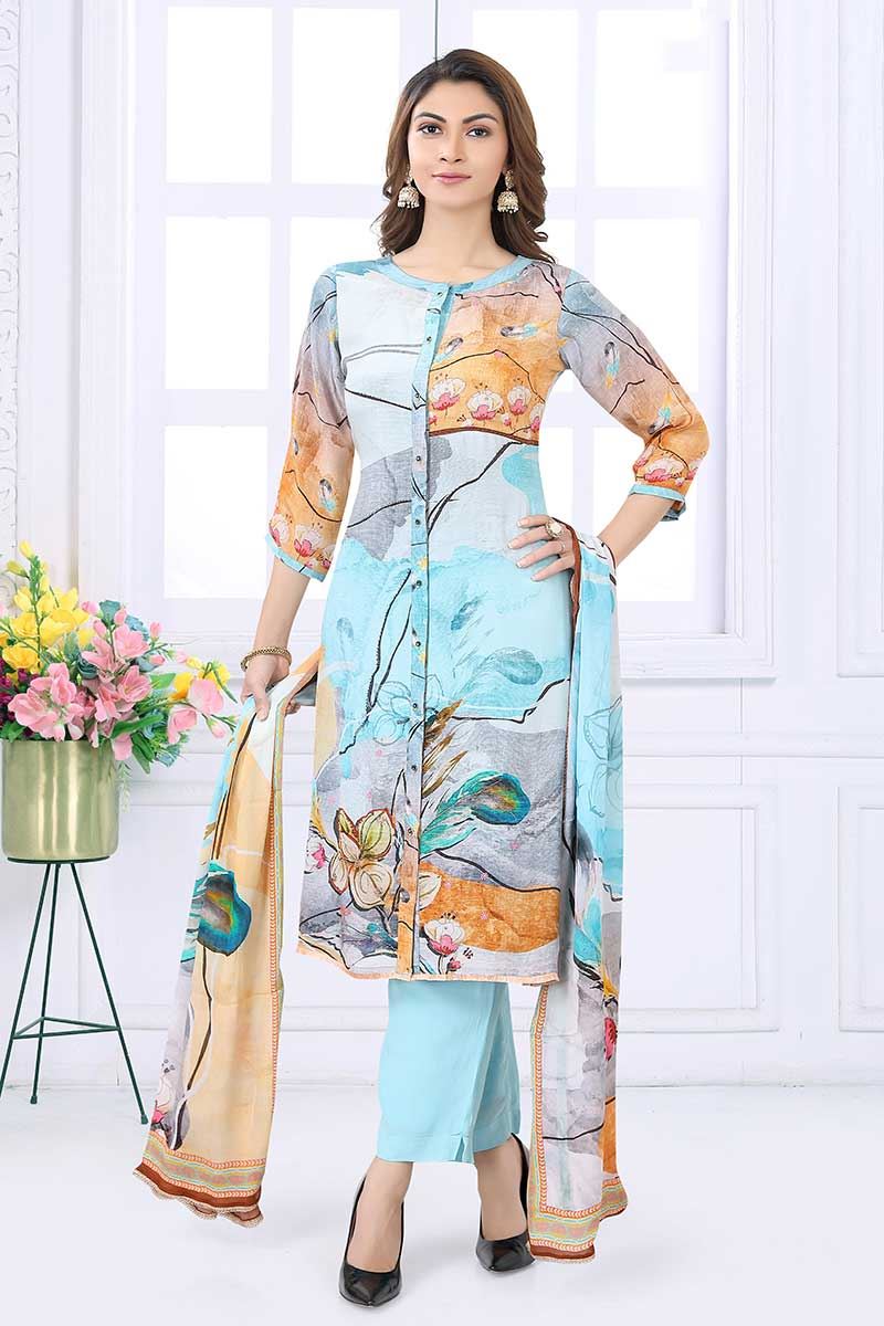 Exuberant Multi Designer Straight Cut Suit for Party, Sangeet, and Festivals