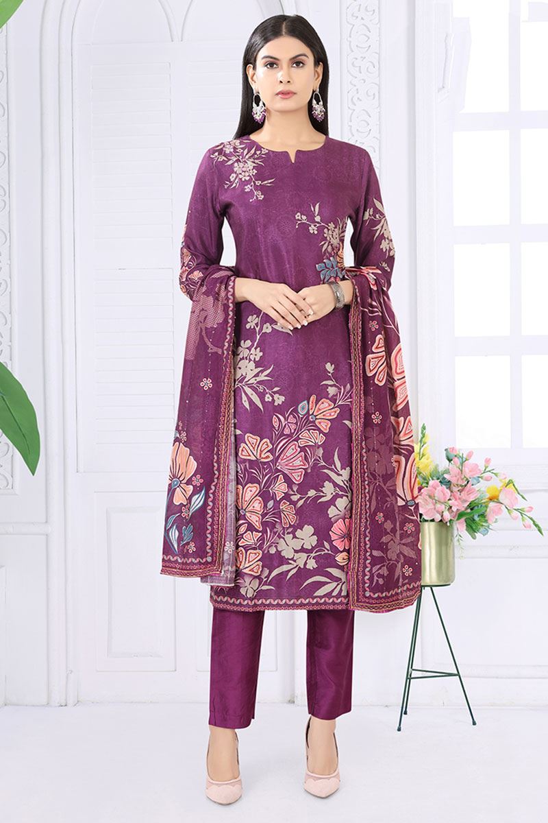 Magnificent Wine Designer Straight Cut Suit for Party, Sangeet, and Festivals