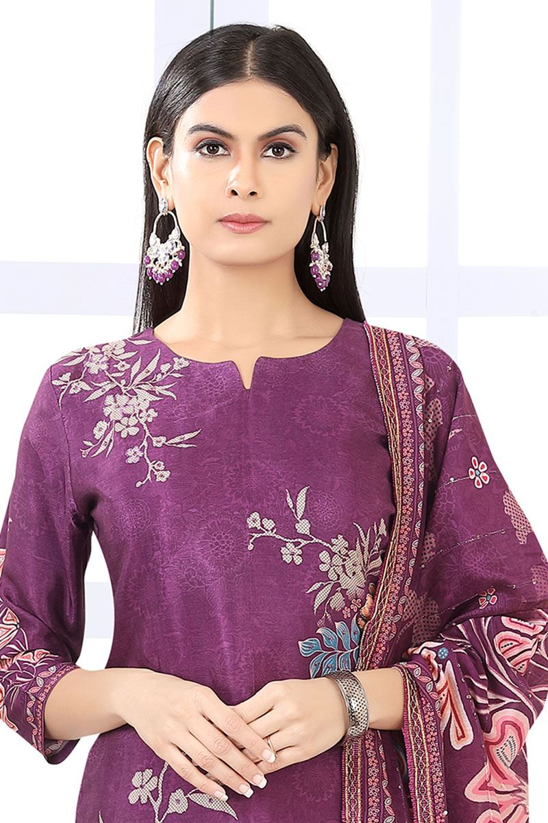 Magnificent Wine Designer Straight Cut Suit for Party, Sangeet, and Festivals