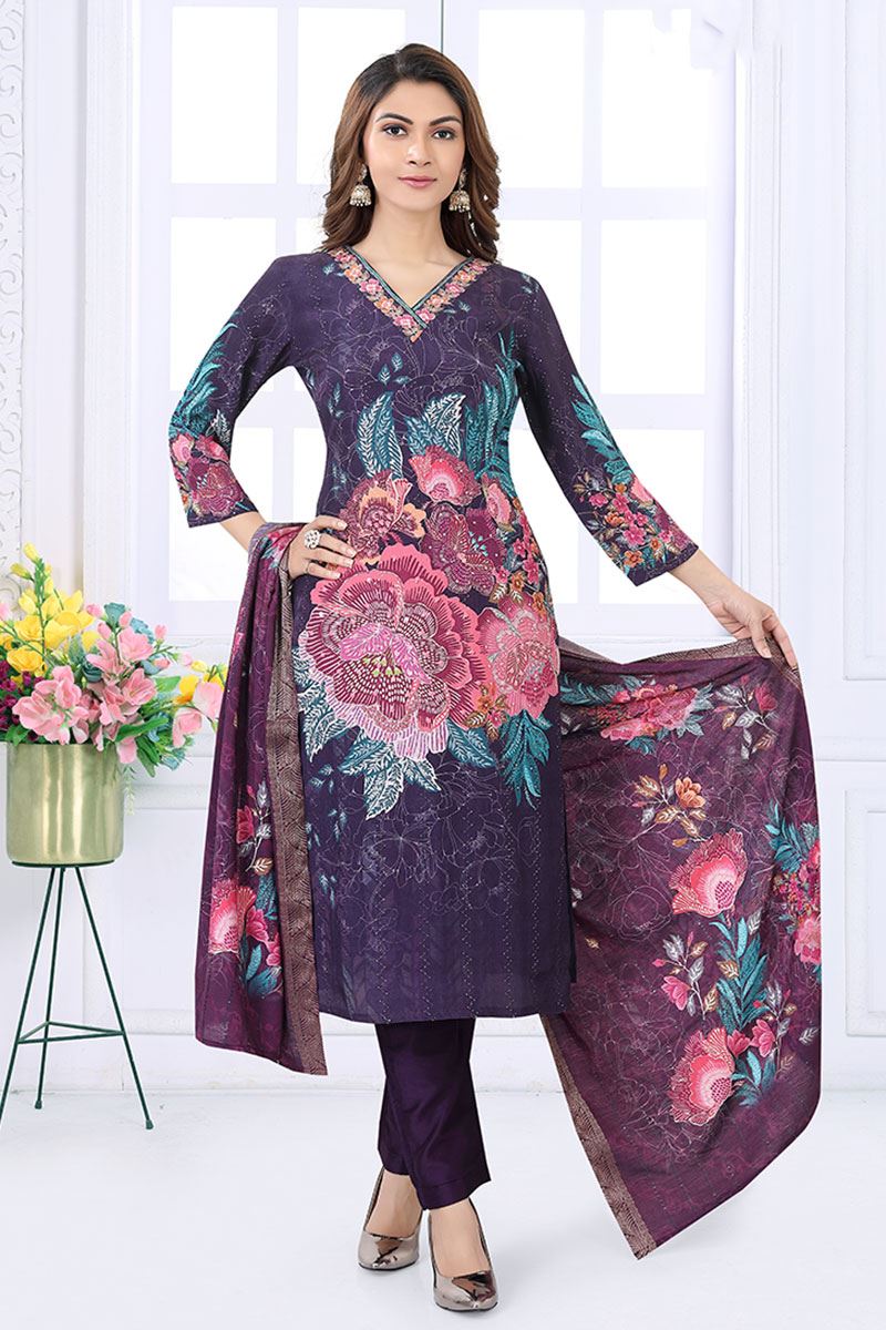 Attractive Navy Blue Designer Straight Cut Suit for Party, Sangeet, and Festivals