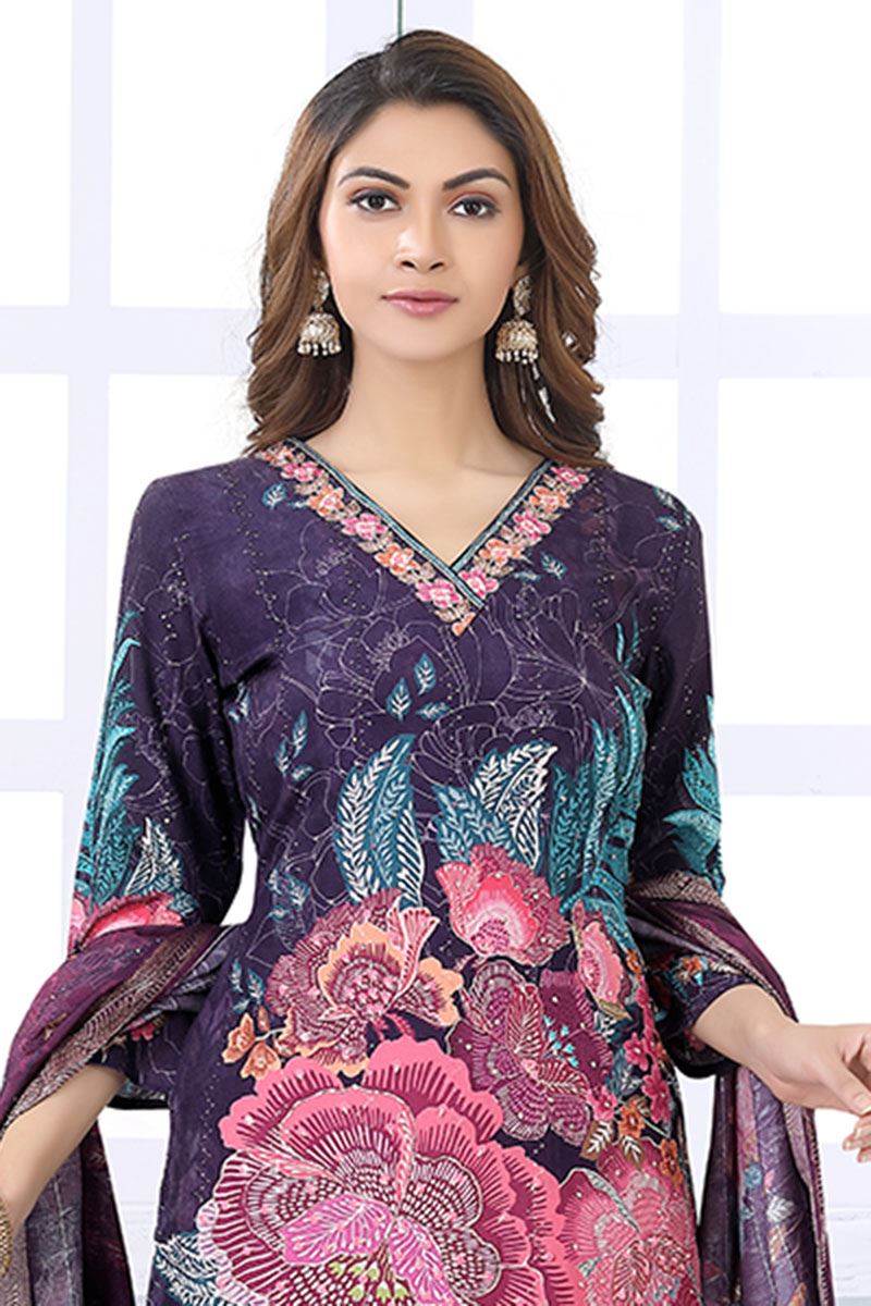 Attractive Navy Blue Designer Straight Cut Suit for Party, Sangeet, and Festivals