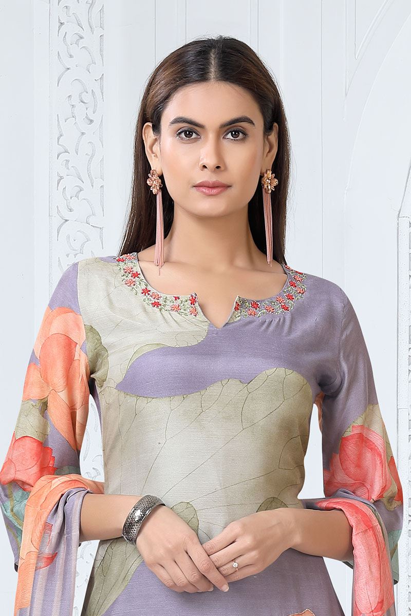 Glamorous Lavender Designer Straight Cut Suit for Party, Sangeet, and Festivals