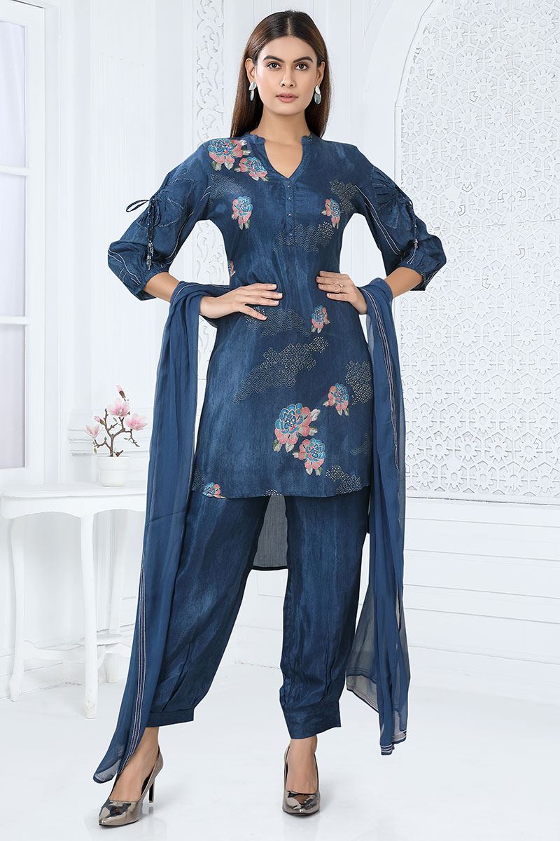 Captivating Navy Blue Designer Indo-Western Suit for Party, Sangeet, and Festivals