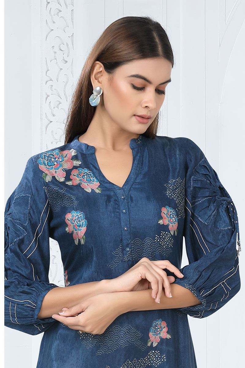 Captivating Navy Blue Designer Indo-Western Suit for Party, Sangeet, and Festivals