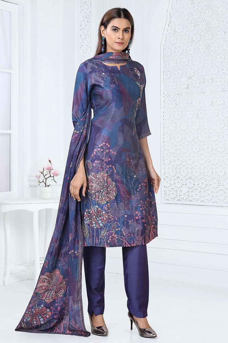 Smashing Navy Blue Designer Straight Cut Suit for Party, Sangeet, and Festivals
