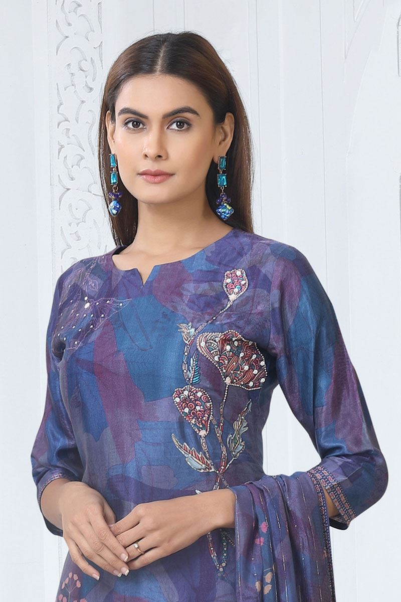 Smashing Navy Blue Designer Straight Cut Suit for Party, Sangeet, and Festivals