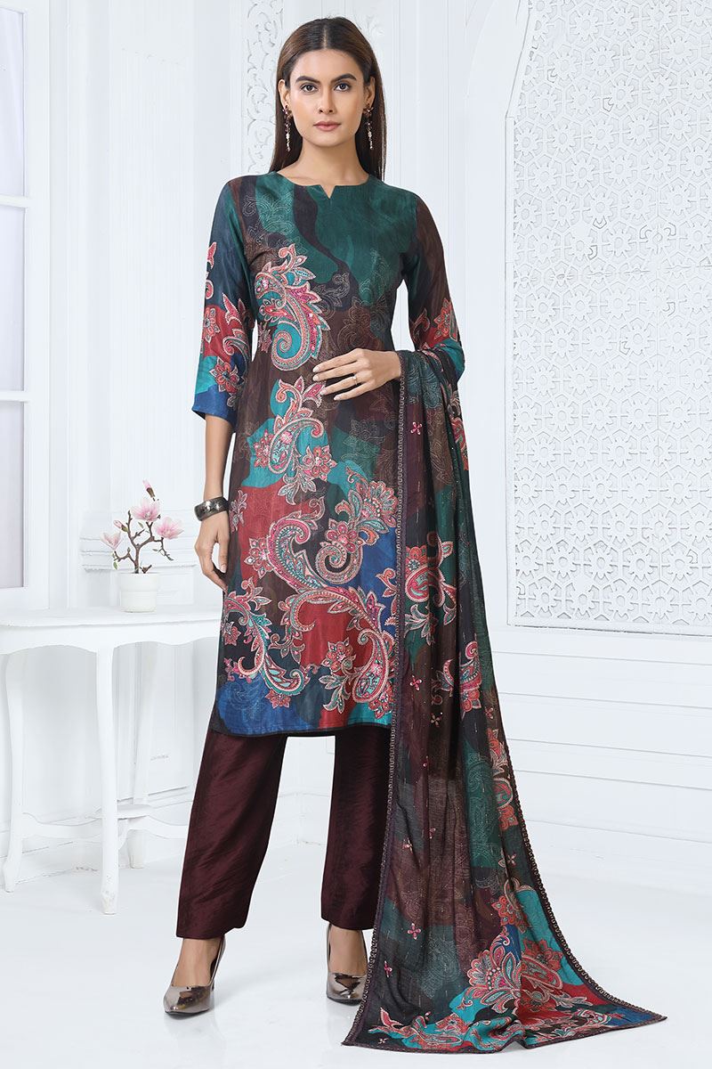 Creative Multi Designer Straight Cut Suit for Party, Sangeet, and Festivals