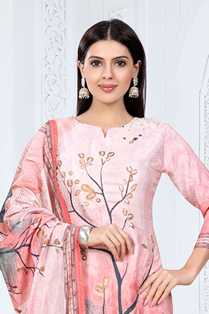 Bollywood Peach Designer Straight Cut Suit for Party, Sangeet, and Festivals