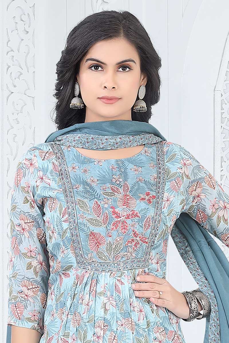 Classy Blue Designer Straight Cut Suit for Party, Sangeet, and Festivals