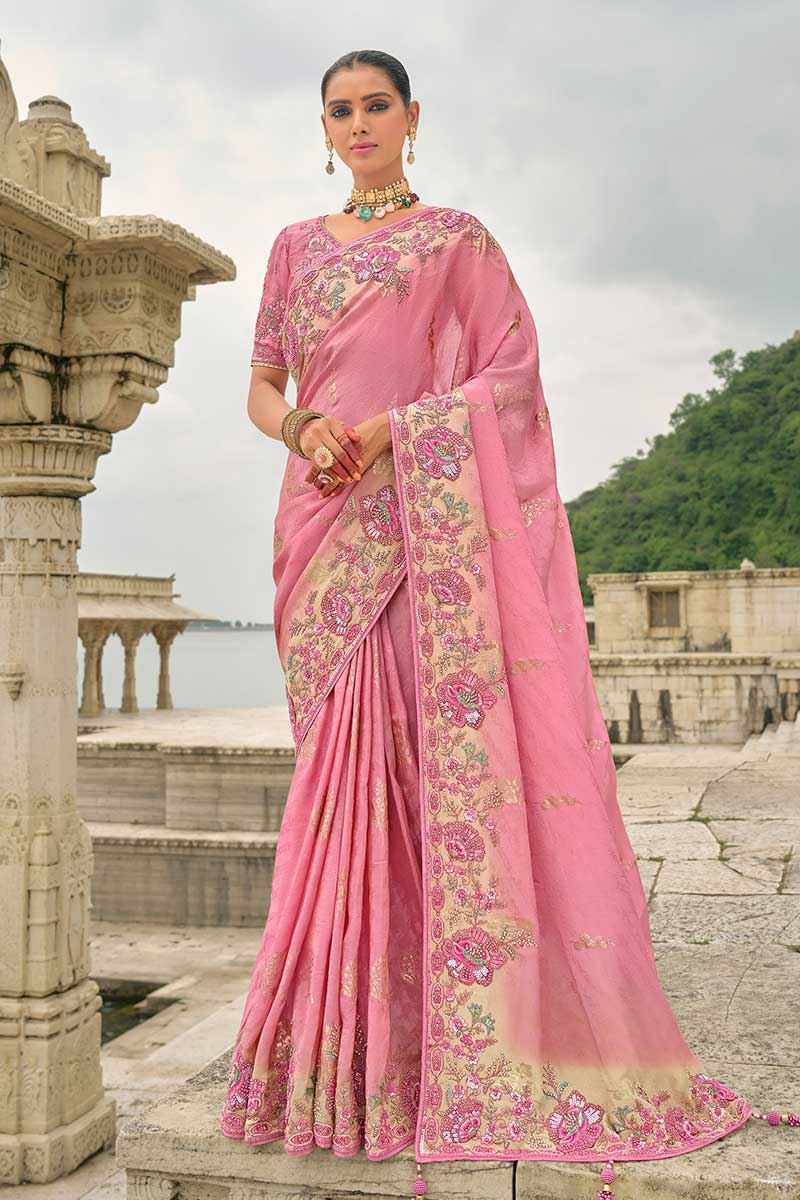 Ethnic Dola Silk Designer Saree for Engagement, Reception, Sangeet, and Parties