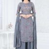 Royal Grey Designer Straight Cut Suit for Party, Sangeet, and Festivals