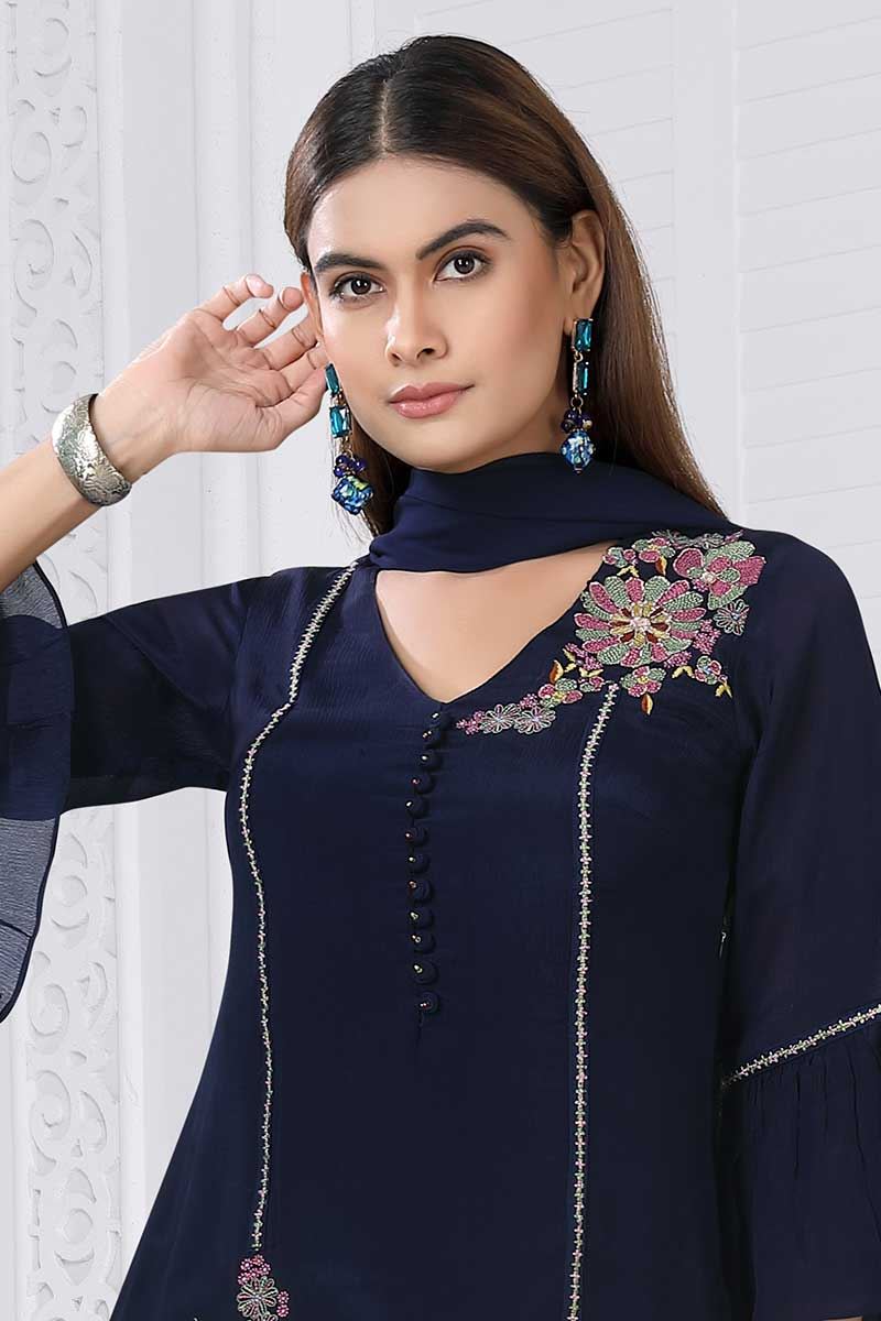 Irresistible Navy Blue Designer A-line Suit for Party, Sangeet, and Festivals