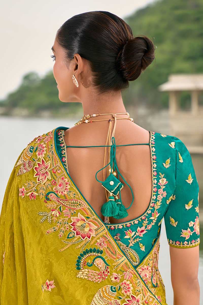 Fascinating Dola Silk Designer Saree for Haldi, Reception, Sangeet, and Parties