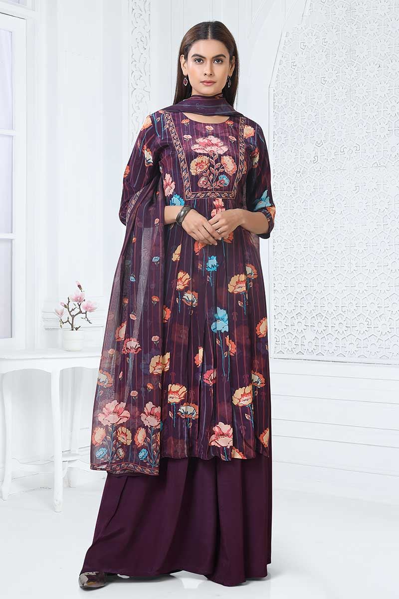 Exuberant Purple Designer Straight Cut Suit for Party, Sangeet, and Festivals