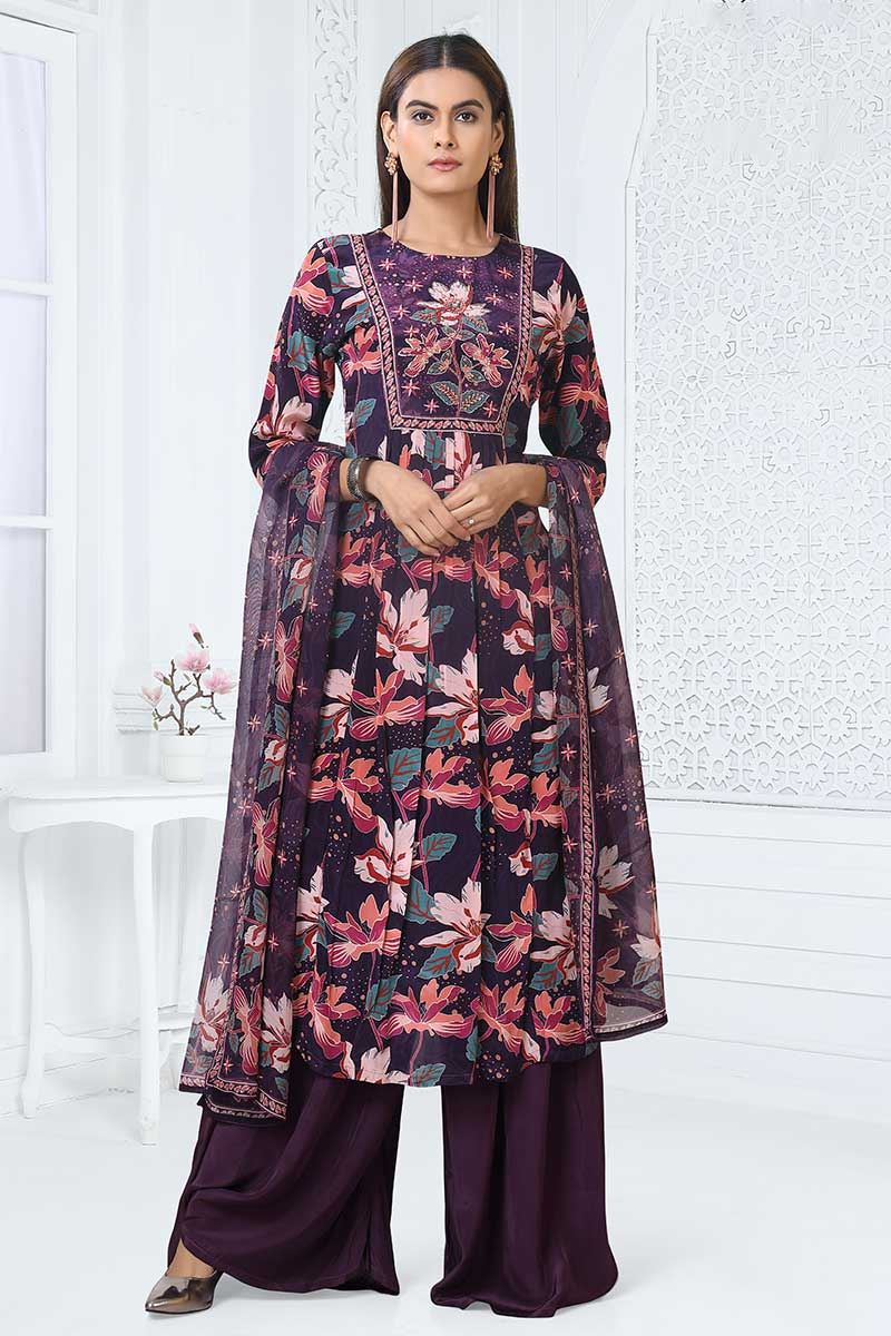 Captivating Purple Designer Palazzo Suit for Sangeet, Party and Festivals