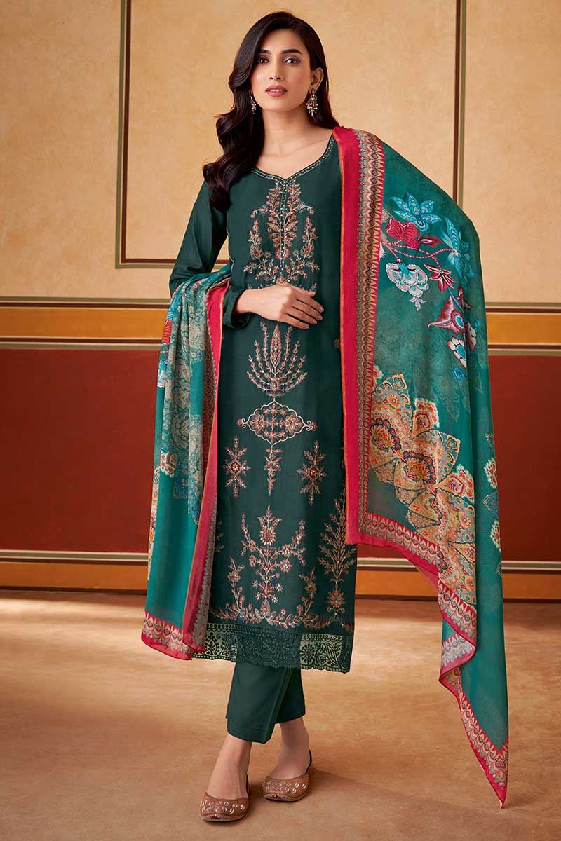 Captivating Teal Designer Straight Cut Suit for Festivals, Sangeet, and Parties  (Unstitched suit)