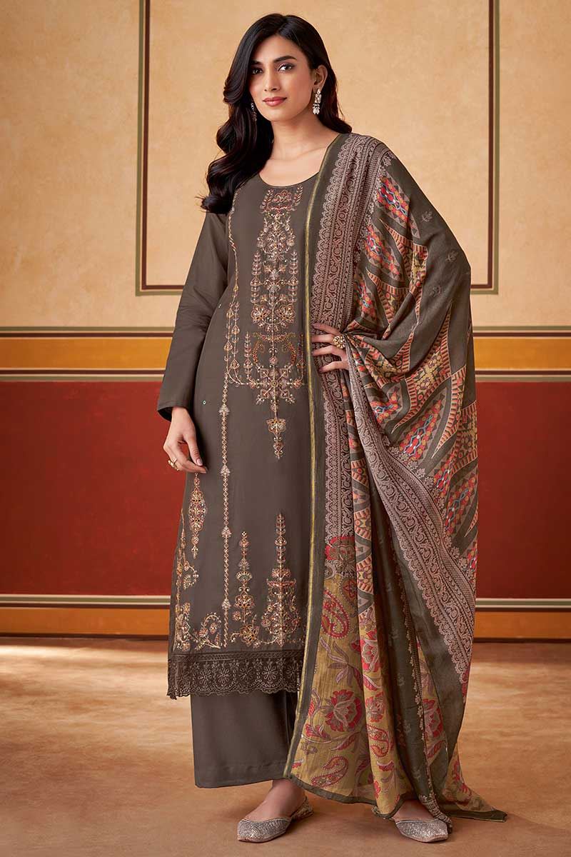 Spectacular Brown Designer Straight Cut Suit for Festivals, Sangeet, and Parties  (Unstitched suit)