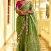 Striking Pure Silk Designer Saree for Mehendi, Wedding, Engagement, Reception, Sangeet, and Parties