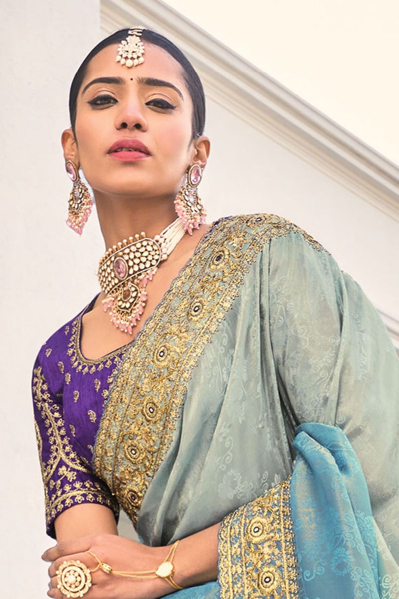 Ethnic Crepe Jacquard Designer Saree for Engagement, Reception, Festivals, Sangeet, and Parties