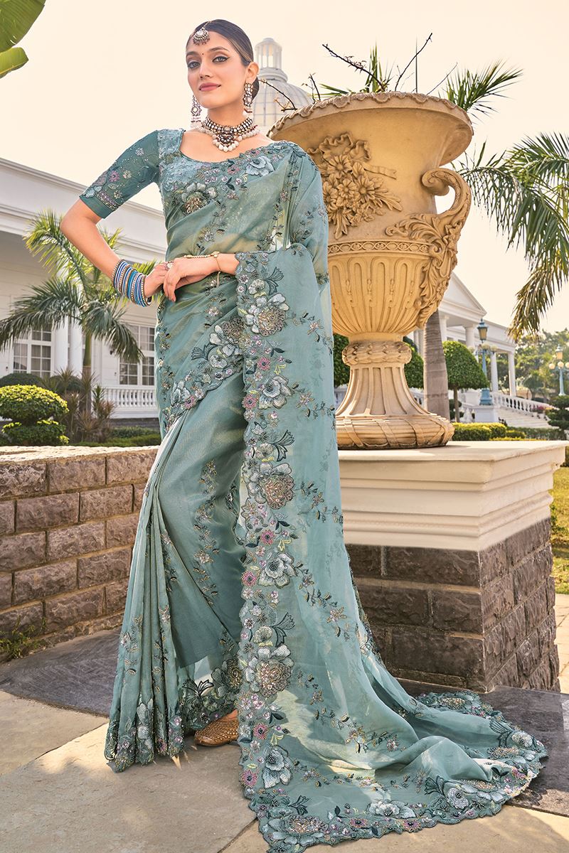 Breathtaking Pure Organza Designer Saree for Engagement, Reception, Festivals, Sangeet, and Parties