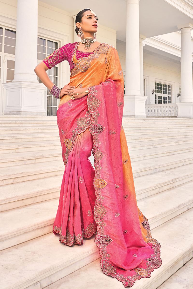 Charismatic Crepe Jacquard Designer Saree for Engagement, Reception, Festivals, Sangeet, and Parties