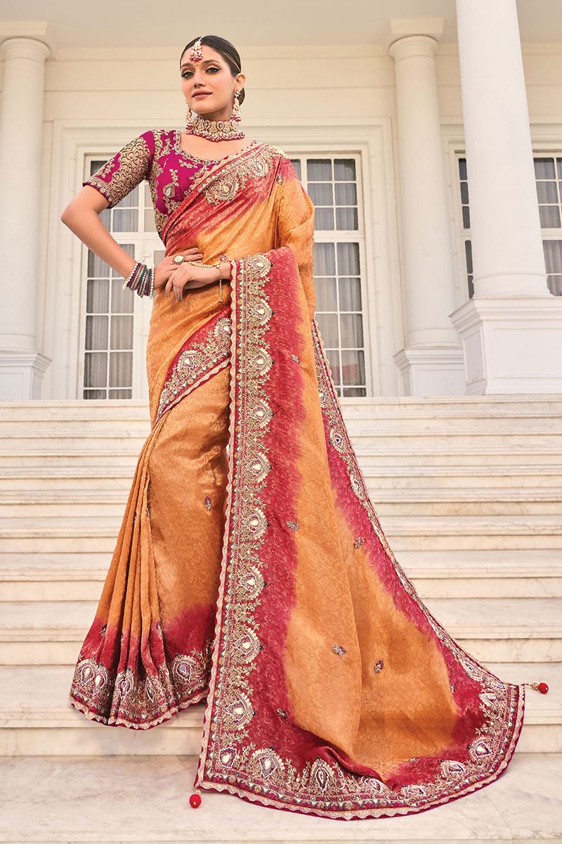Outstanding Crepe Jacquard Designer Saree for Engagement, Wedding, Reception, Festivals, Sangeet, and Parties